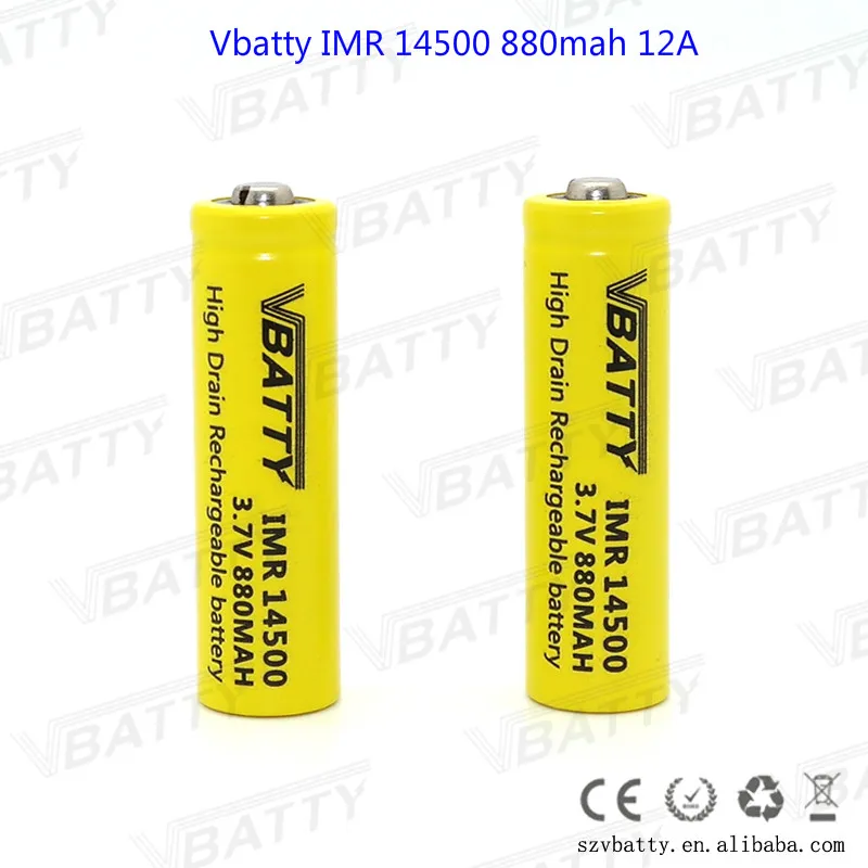 

Vbatty IMR 14500 880mah 12A 3.7V rechargeable Li-mn battery with Button top PK TrustFire 14500 Battery 3.7V ICR1450(1 pc)