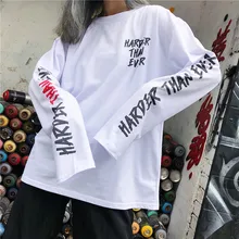 Women T-shirt long-sleeve hip hop 2019 new spring and autumn fashion female thin T-shirt loose letter Korean style sell well c09 fashion spring and autumn color letter printing men s long sleeve t shirt