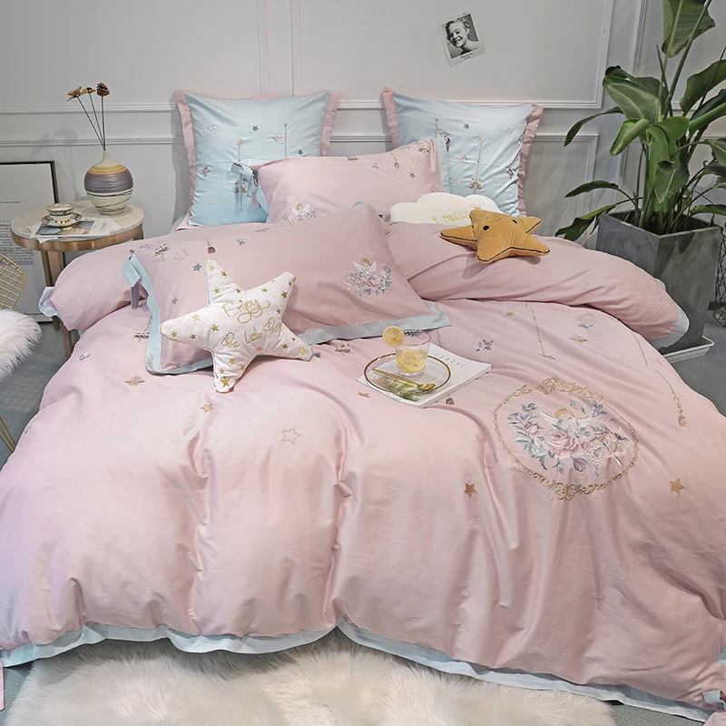 600tc Egyptian Cotton Pink Green Girls Luxury Bedding Sets Cute