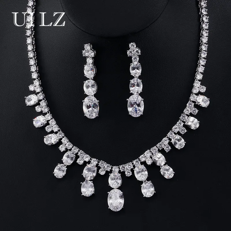 

UILZ Luxury Gold-color Top Quality Oval Cubic Zirconia Jewelry Set For Women Party US226