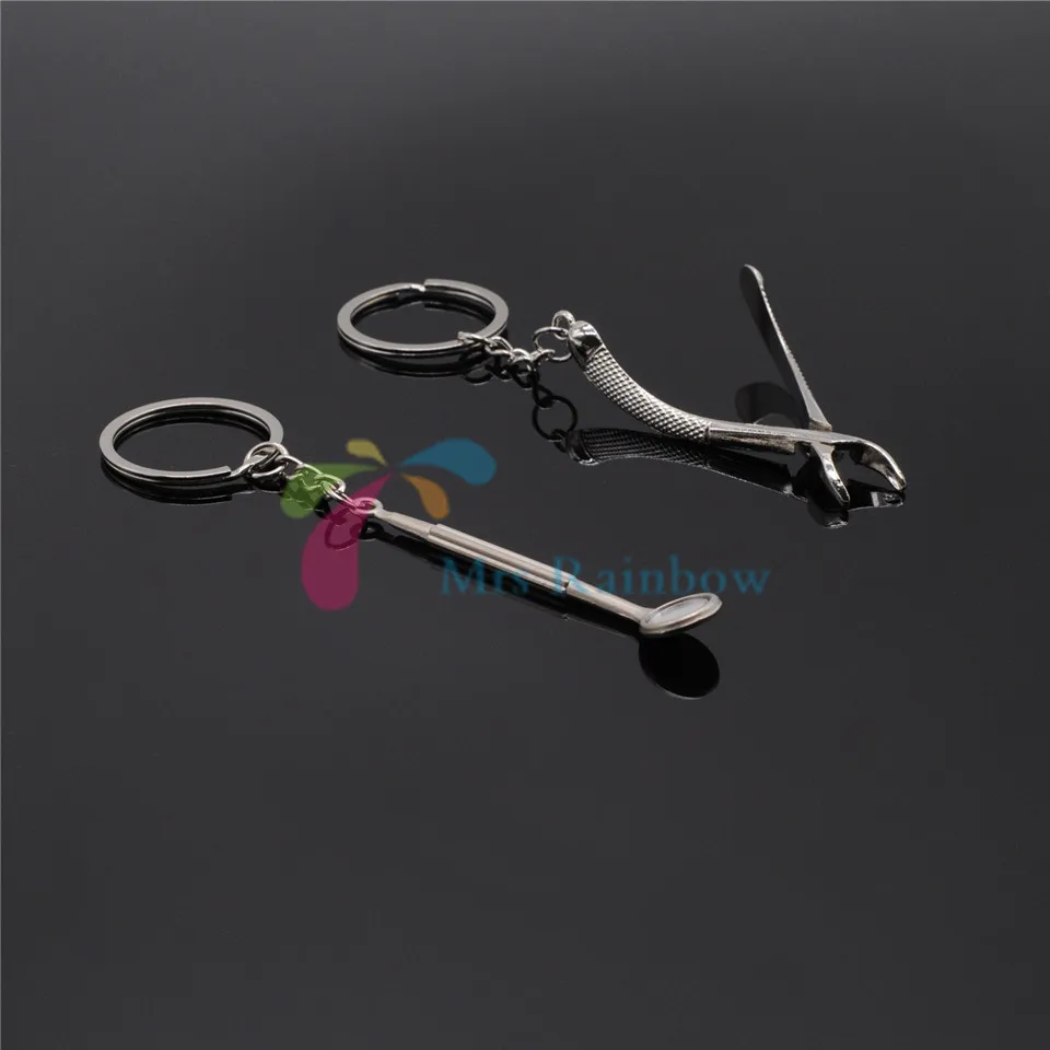 

2Pcs Dental Lab Key Ring Chain Cute Mirror Forceps as Gift