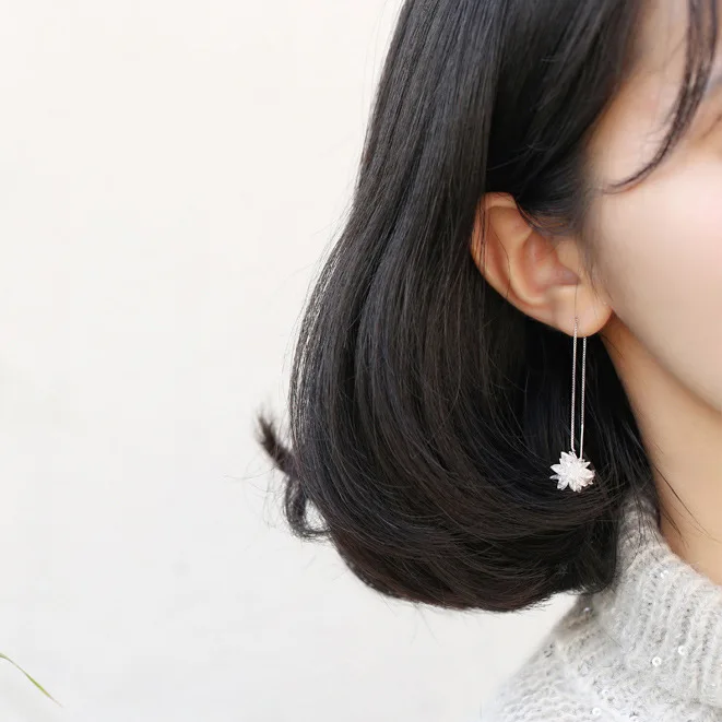 snowflake ear line 100% 925 Sterling silver Jewelry fashion Hypoallergenic dangle earrings for women gift
