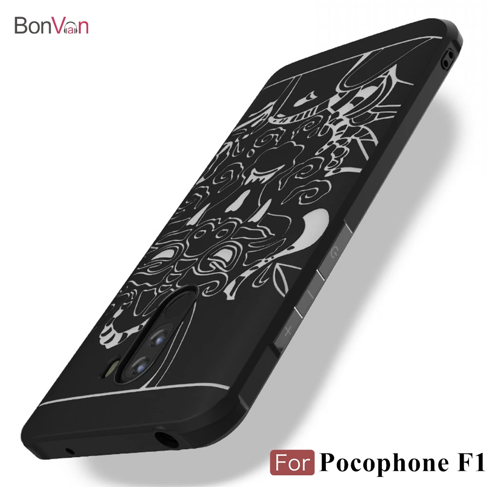 

BONVAN For Xiaomi Pocophone F1 Case Ultra thin 3D Carved Silicone soft TPU Shockproof Cover For Xiaomi poco phone F1 Phone Cases