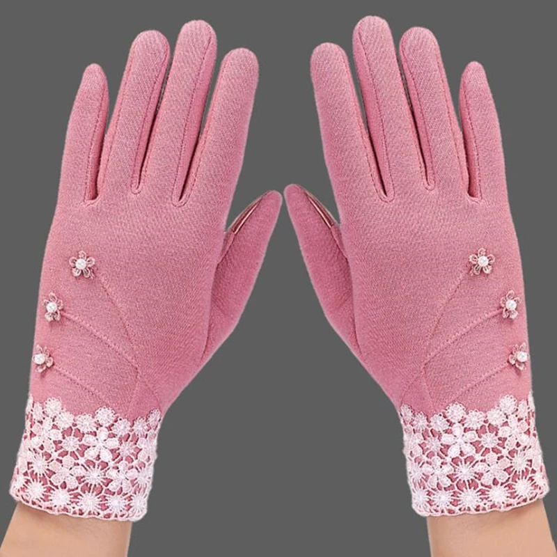 YRRETY, женские перчатки, толстые, сенсорный экран, перчатки для вождения, с бантом, зимние, теплые, модные, полный палец, одноцветные, эластичные перчатки