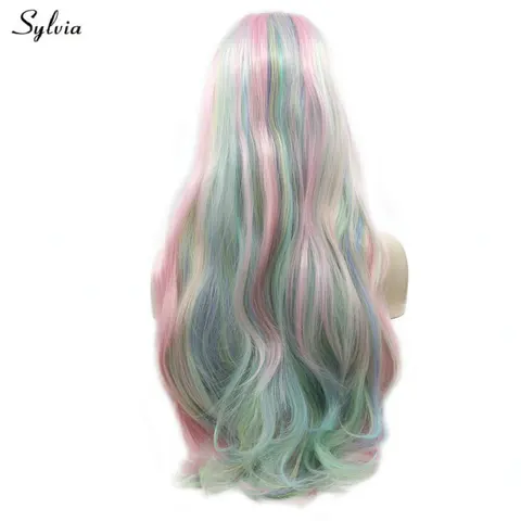 Sylvia de Alta Temperatura a Longo Onda do Corpo do Cabelo Dianteira do Laço Perucas para Festa da Pastel Verde Azul e rosa Bebê Sintético Cosplay Feriados Peruca