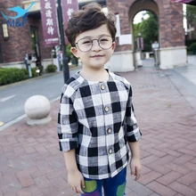 M&F Spring Boys T-shirts Baby Black Plaid T-shirts Long Sleeve Cotton Kids Tops Fashion New Kids Boys Tees Clothing