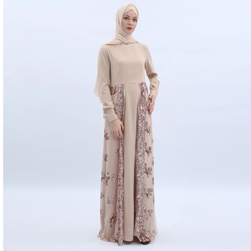 2019 летние Дубайский мусульманский для женщин женская футболка с длинными рукавами и блестками; платья