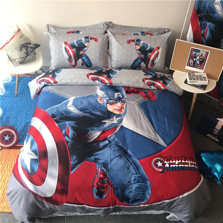 

disney mavel home textile queen size bed set captian america pillowcase kids bedroom decor 4pc bed linen egyptian cotton bedding