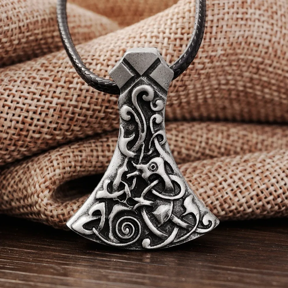LANGHONG Norse Viking Dragon Axe Head pendant Necklace based on the