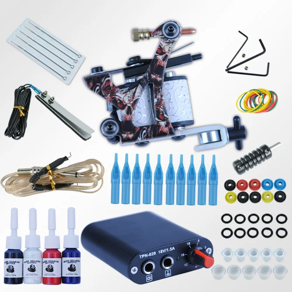 Complete Tattoo Kits 8 Wrap Coils Guns Machine 6 Color Tattoo Ink Sets