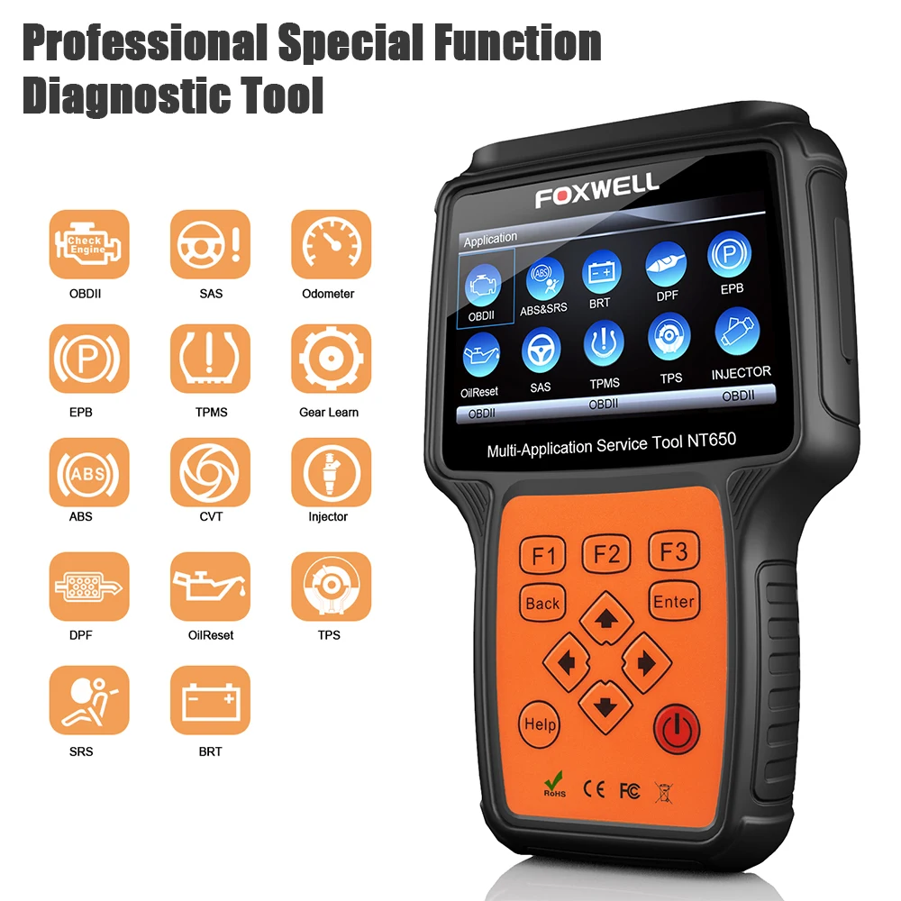 FOXWELL NT650 OBD2 инструмент диагностики сканер с ABS Airbag SAS EPB DPF Ойл Сервис Сброс инжектор