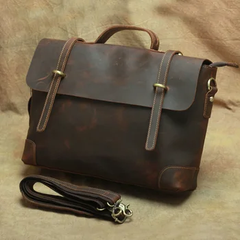 

Messenger Bag New Retro Crazy Horse Genuine Leather Men's Messenger Shoulder Bag Travel Zipper Laptop Briefcase Bags