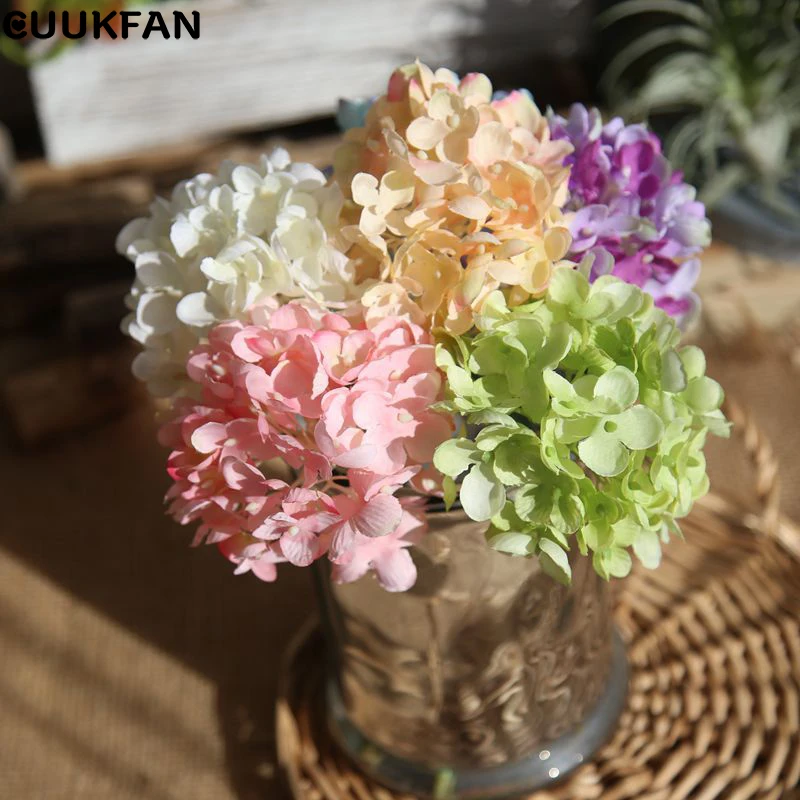 

pink silk hydrangeas artificial flowers wedding flowers for bride hand silk Hydrangea fake flowers white home decoration