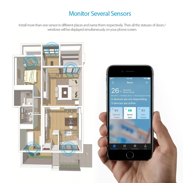 Original Koogeek Wireless Door Window Sensor Magnet Detector Work with Apple HomeKit No Hub Required Replaceable Battery