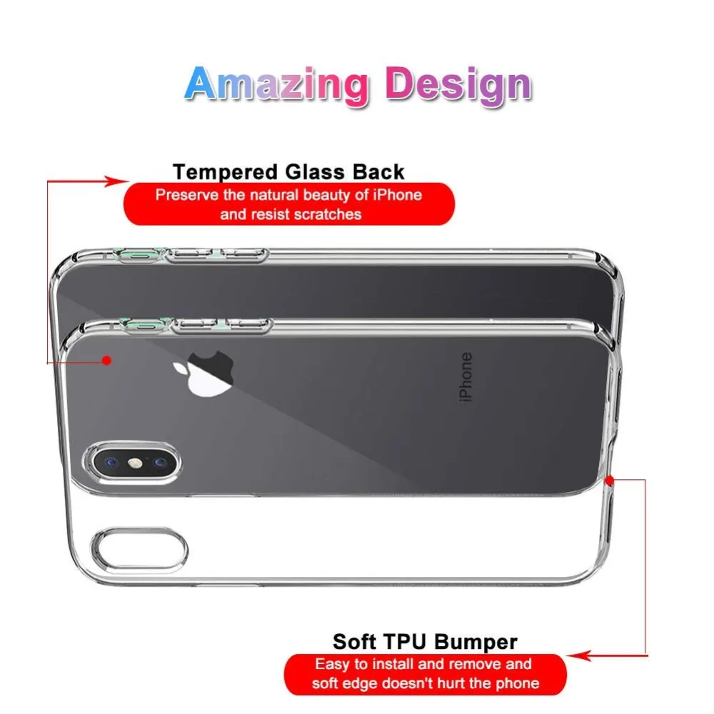 Ascromy For iPhone Xs Max Case Tempered Glass Back TPU Soft Silicone Bumper Phone Case for iPhone X XR 8 Plus 7 6 6S Accessories (8)