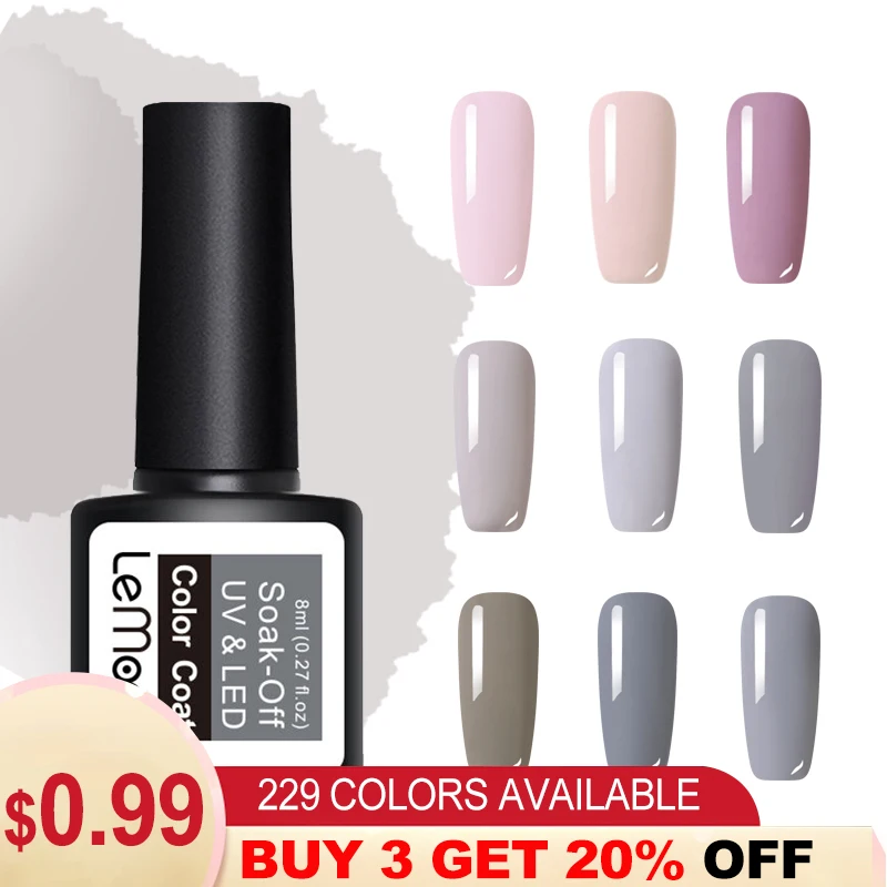 

LEMOOC 8ml Series Nail Gel Polish Pink Gray Series 50 Pure Colors Soak Off LED UV Gel Varnish Long Lasting Nail Art Lacquer