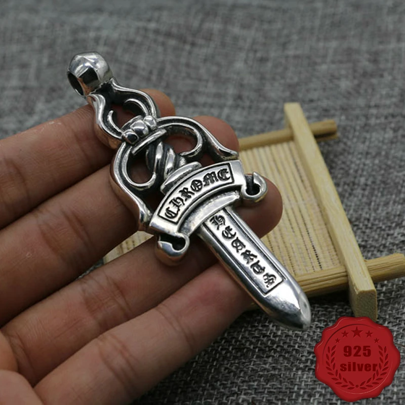 

925 sterling silver pendant personality fashion retro punk style engraving holy sword style domineering jewelry tag new hot sale
