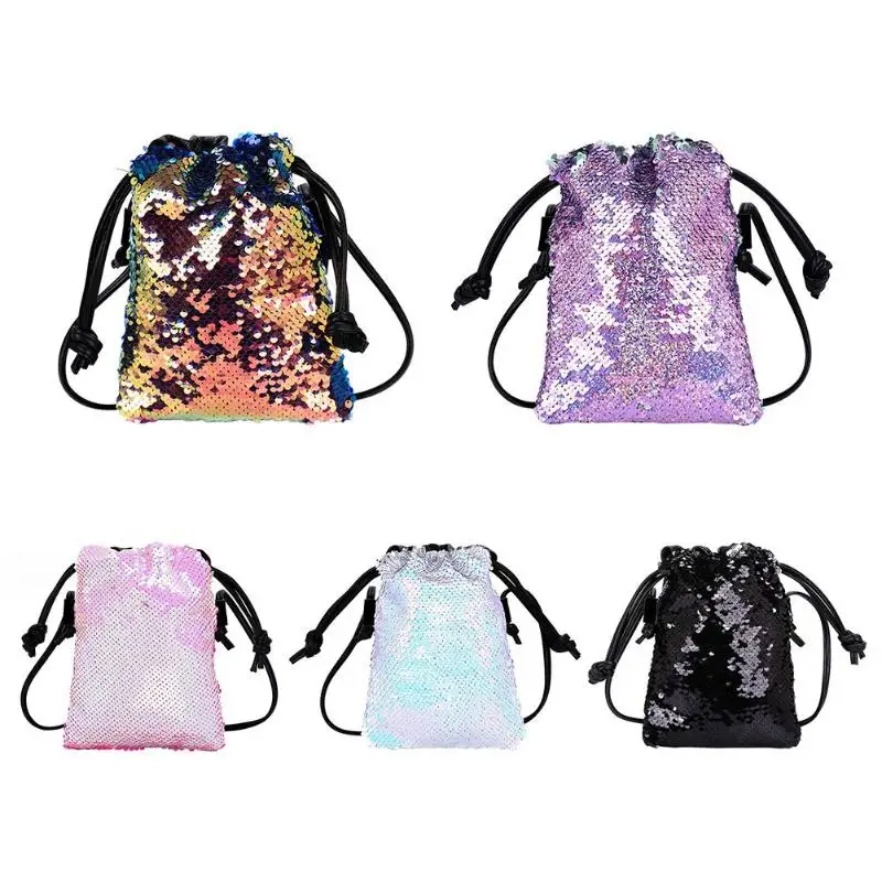 

2019 Drawstring Bucket Bag Sequins Messenger Bags Women Shoulder Small Crossbody Handbags little cute mini bags for women girls