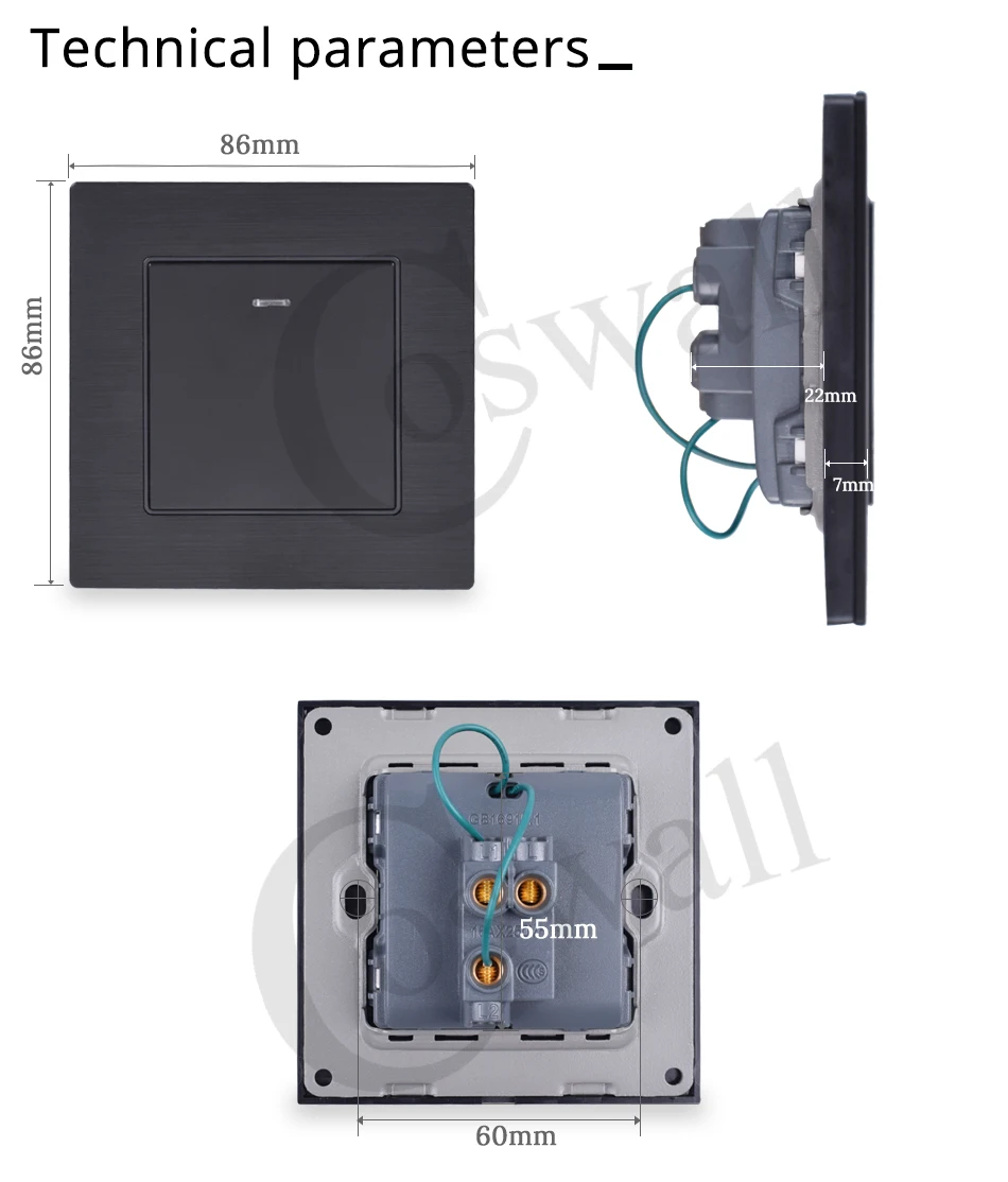 Coswall 3 банды 2 способа вкл/выкл настенный светильник светодиодный индикатор проходной переключатель переключаемый рыцарь черная алюминиевая металлическая панель