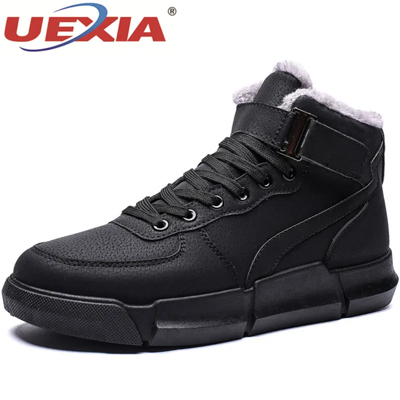 

UEXIA New Fashion Shoes Men Boots Winter With Fur Warm Snow Boots Solid Color Bottom Keep Warm Ski Flats Boots Men Cotton Shoes