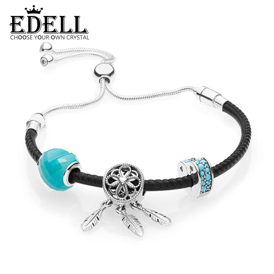 

EDELL 100% 925 Sterling Silver 1:1 Genuine New Charm Summer Moving Women's Black Hand Strap Handwear Original Women Jewelry