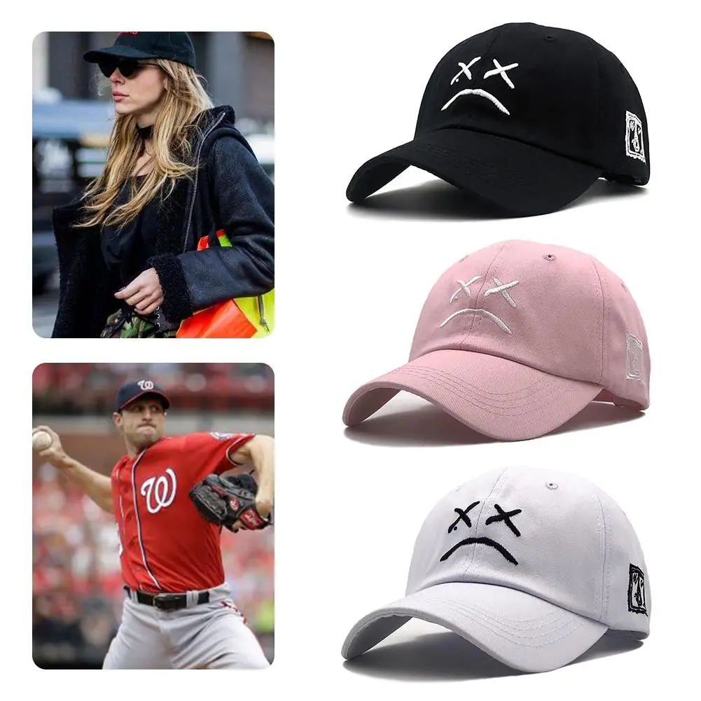 Baseball Cap Fashionable Funny Sad Face Expressions Pattern Soft Top Cap Neutral Outdoor Sun Protection Hat for Men Women