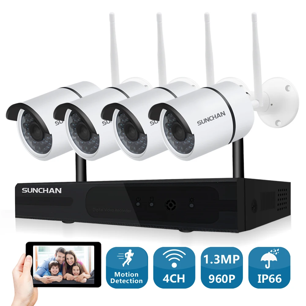 SUNCHAN 4CH 1080P HDMI WiFi NVR 4 шт. 1.3MP ИК наружная Всепогодная CCTV Беспроводная IP камера