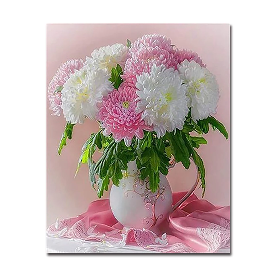 Diy Digital Painting By Numbers Kits Coloring Beautiful Flowers