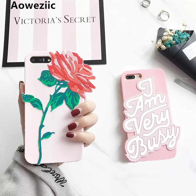 

Aoweziic Korean girl roses flower For iPhone 7 6s plus mobile phone case silicone full package soft shell 8Plus pink shell