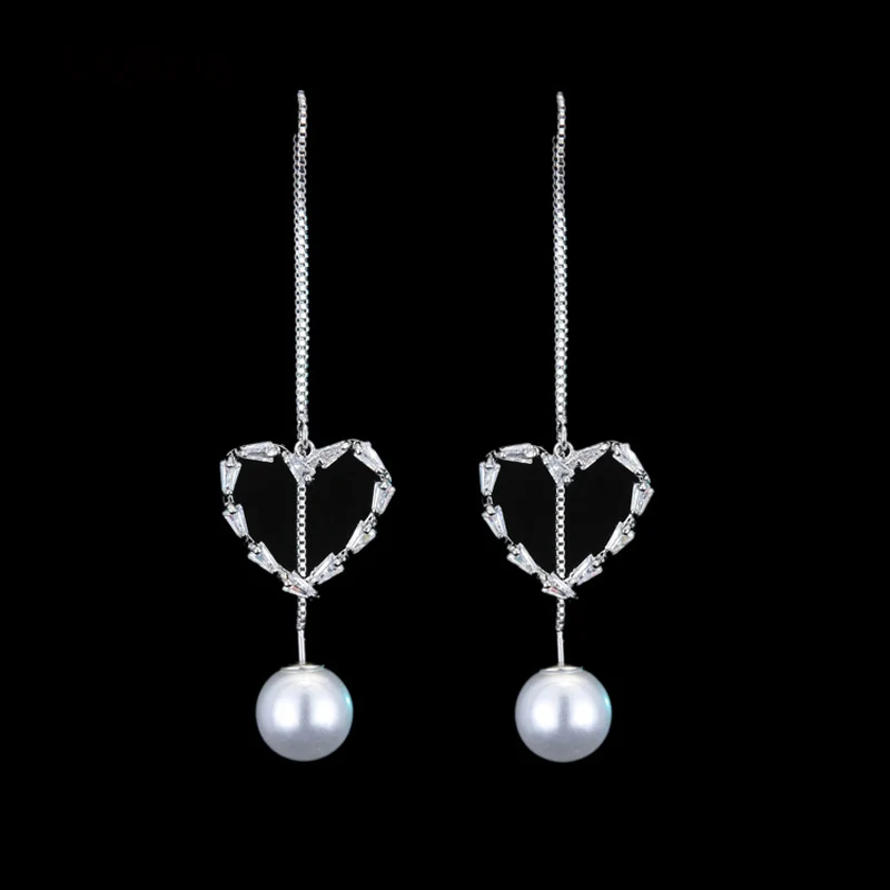 

New Authentic 925 Sterling Silver Anti-allergic Cubic Zirconia With Pearl Drop Earrings For Women Free Shipping Brincos