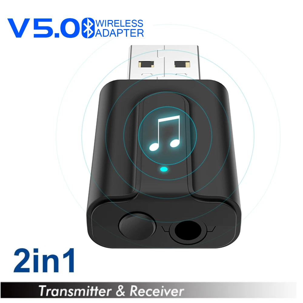

JINSERTA 2019 New 2 in 1 USB Bluetooth 5.0 Audio Receiver & Transmitter 3.5mm AUX Adapter for TV PC Car Bluetooth Headphone