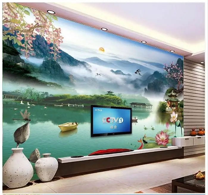 Custom High end mural 3d wallpaper murals wall Jiangnan Water Landscape