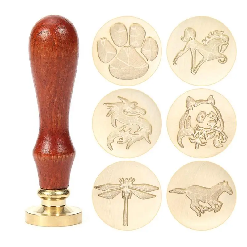 

Animal Pattern Antique Retro Customs Wood Handle Metal Sealing Wax Stamps Wooden Yellow Pear Handle High Quality Dropshipping