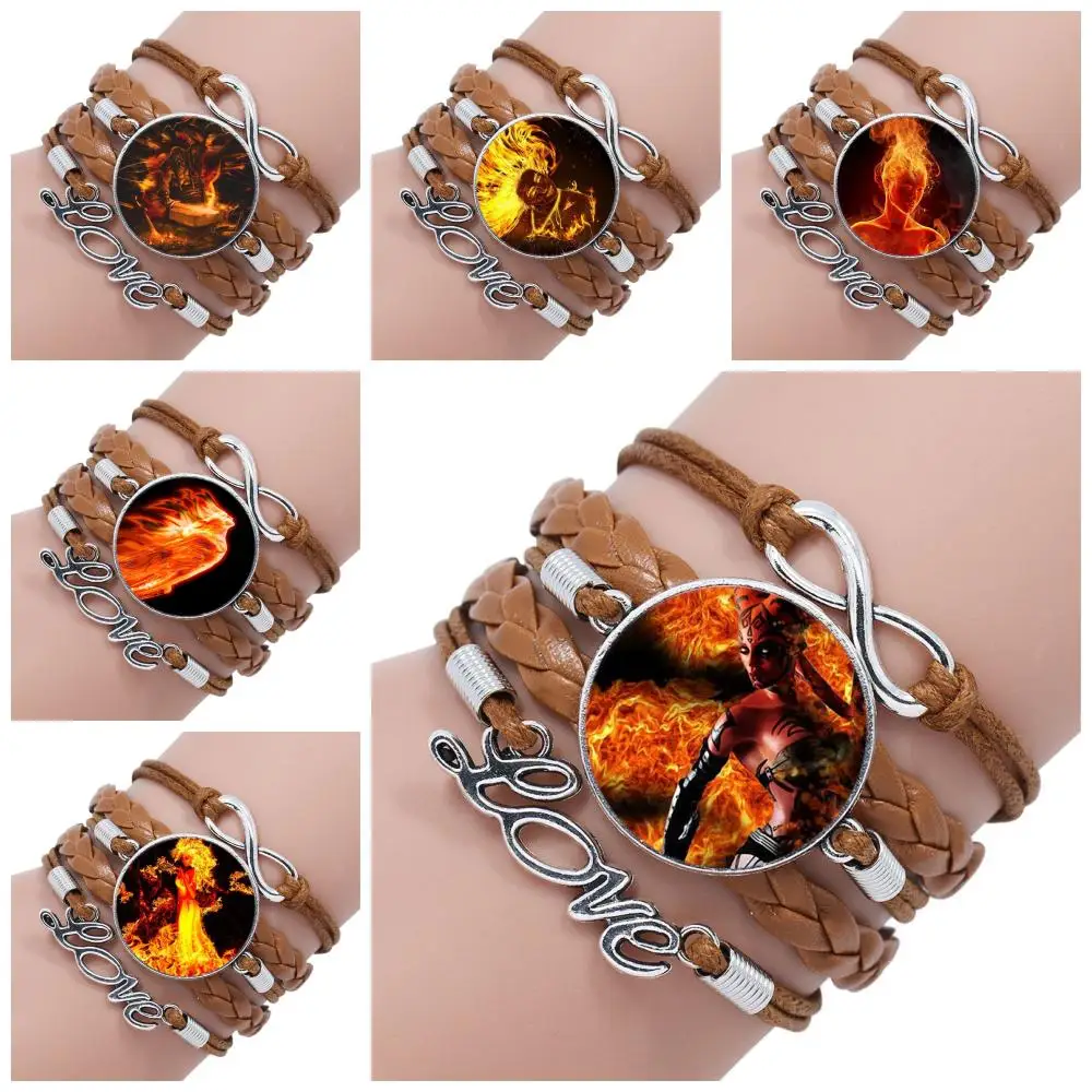 Многослойный черный/коричневый кожаный браслет Flame Goddess старинная каменная