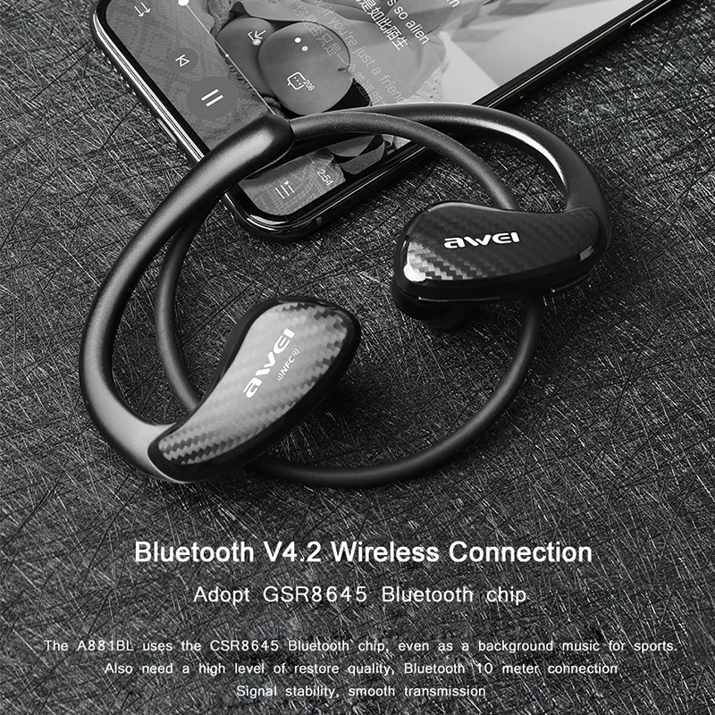 AWEI A881BL Bluetooth беспроводные наушники спортивные водонепроницаемые музыкальные наушники шумоподавление с микрофоном гарнитура для мобильного телефона