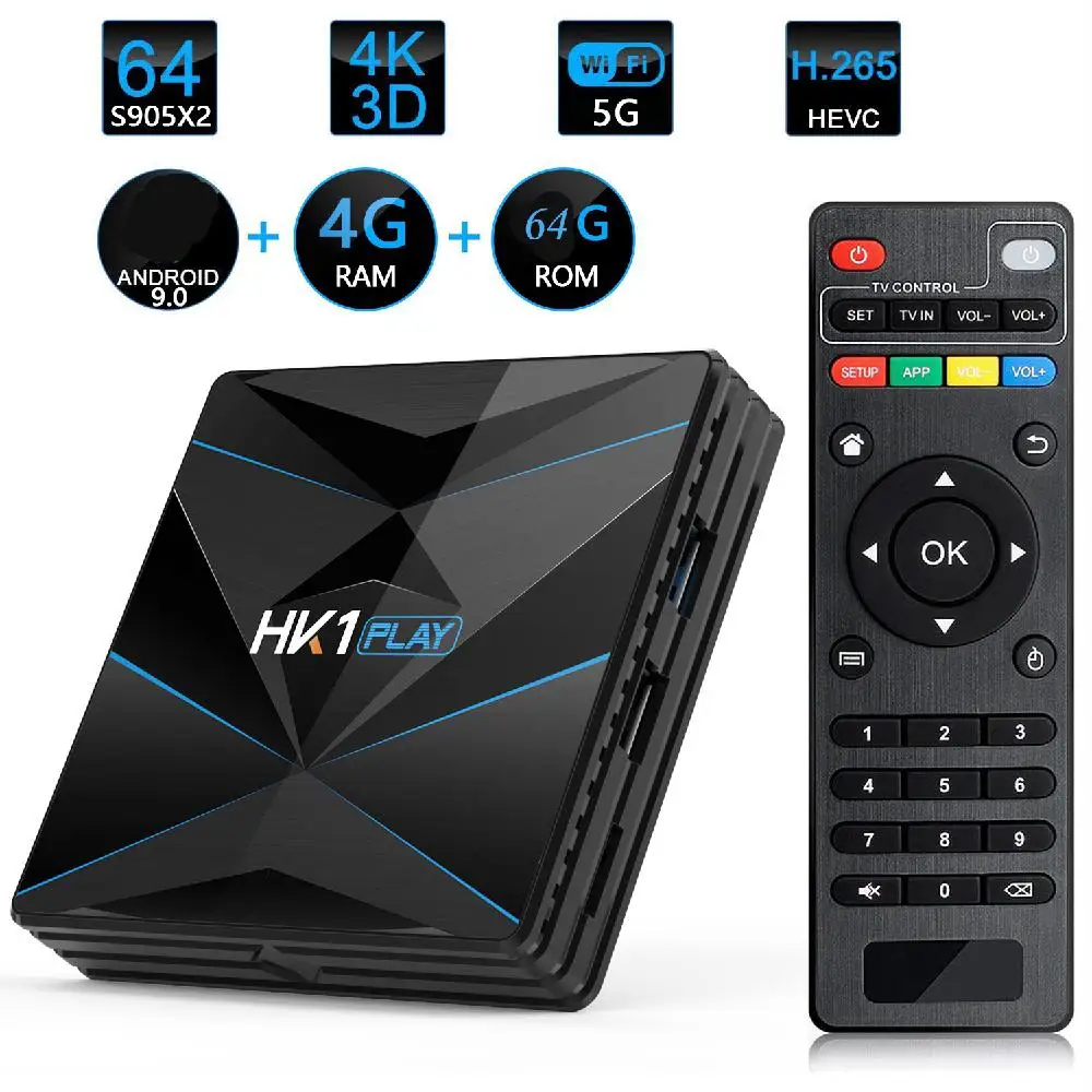 

HK1 Play Smart TV Box Android 9.0 Amlogic S905 X2 2.4G/5G Dual WiFi USB3.0 BT4.2 Support 4K H.265 Media Player