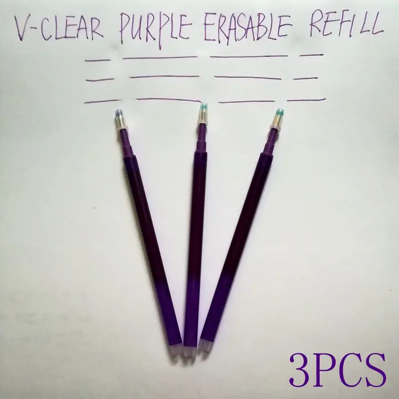 VCLEAR 0,7 мм стираемая гелевая ручка с ластиком прозрачная пластиковая трубка волшебная ручка Тепловая ручка с исчезающими чернилам школьная Ручка frixion канцелярские принадлежности - Цвет: 3 pcs Purple Refill
