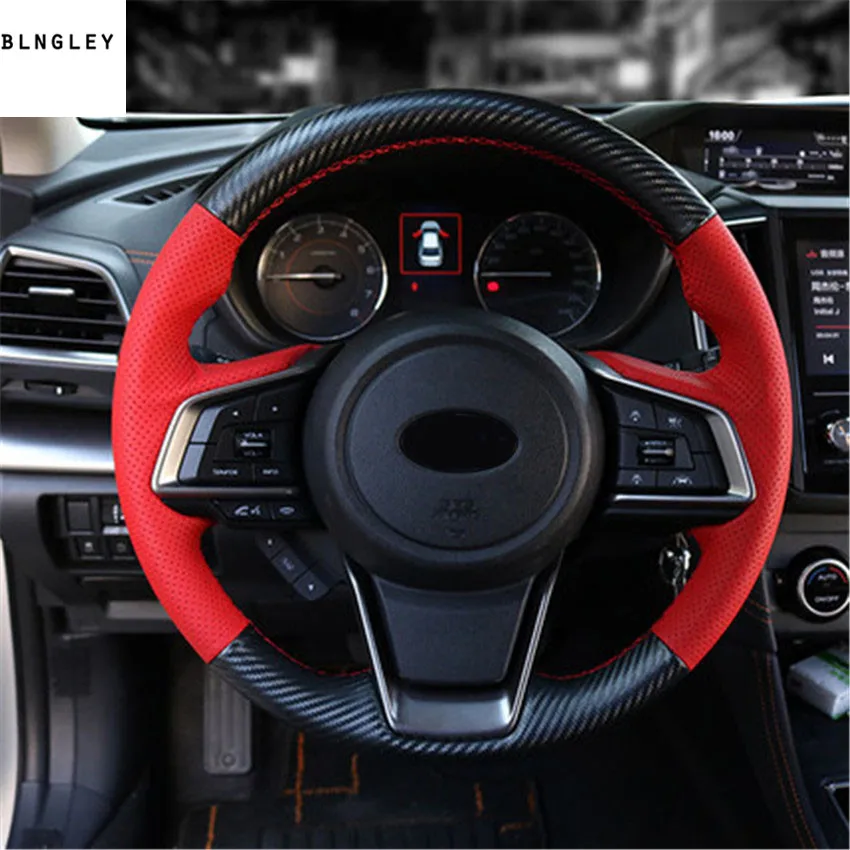 

Free Shipping Hand sewing Carbon fiber Genuine Leather steering wheel decoration cover for 2018 Subaru Outback /Subaru XV