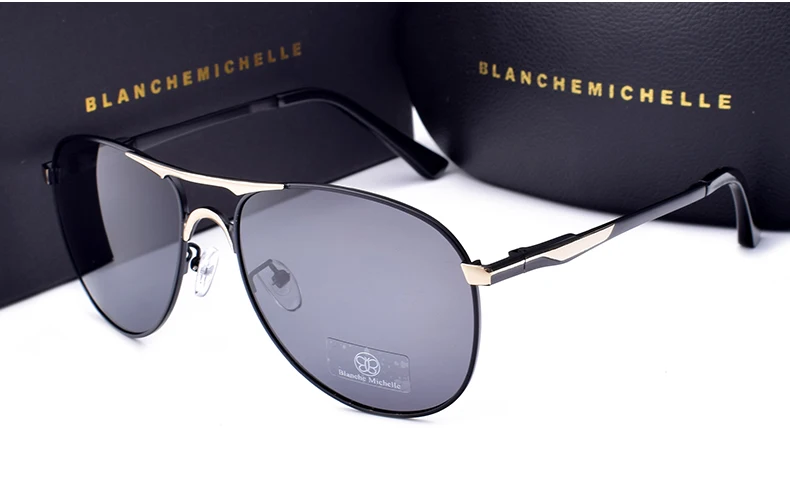 Blanche Мишель бренд classic Pilot Sunglasses Для мужчин поляризационные UV400 Для мужчин с солнцезащитные очки мужской вождения Óculos gafas-де-сол hombre