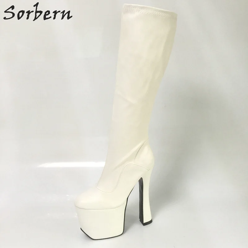 

Sorbern Ultra High Heeled Boots For Women Square Chunky Heels Cosplay Boots Knee High Platform Custom Color Women Boots 2018
