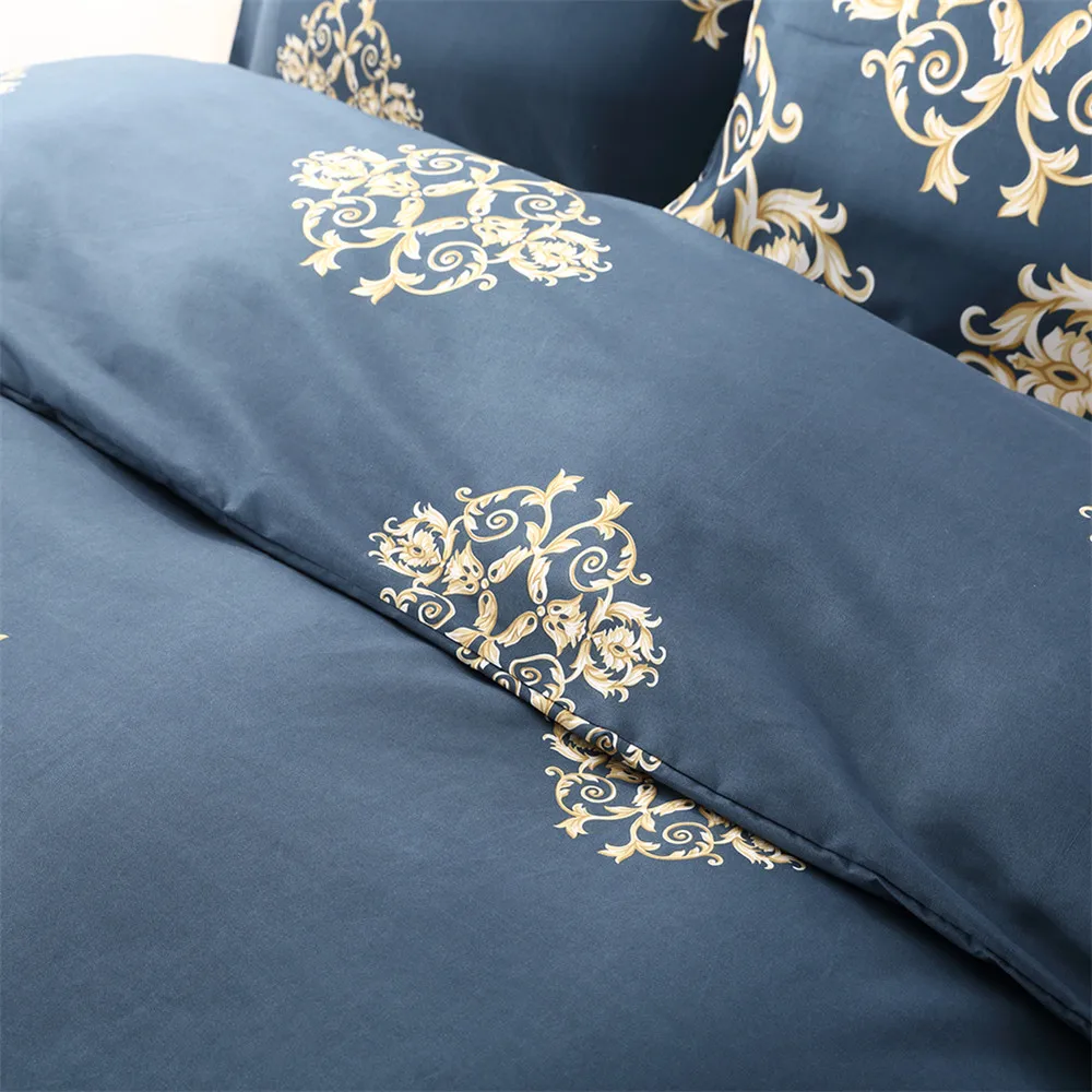 2 3 Pcs Dark Blue Gold Flower Bedding Set Bronzing Luxury Floral