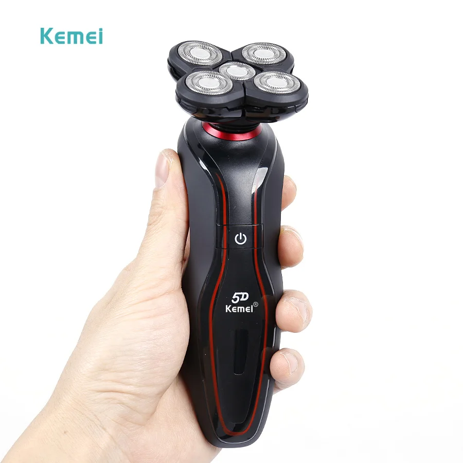 Kemei 220-240 В моющиеся Для мужчин станок для бритья 5D Водонепроницаемый Перезаряжаемые Для мужчин s плавающие электробритва пять глав бритва