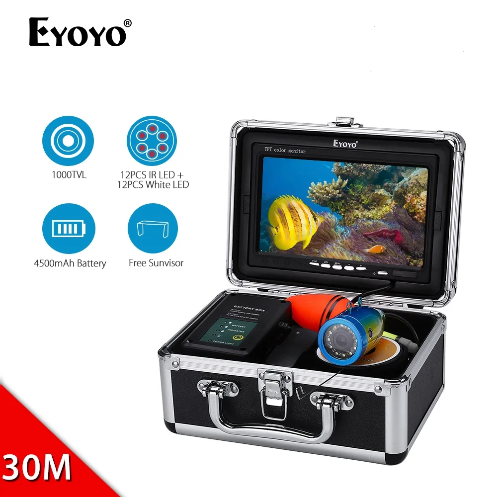 15M Fish Finder Underwater Camera 7" Color Monitor 1200TVL CAM 12pcs White O5A6 