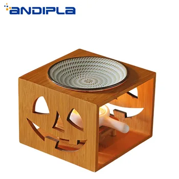 

Creative Pumpkin Face Incense Burner Halloween Gift Natural Openwork Bamboo Shelf Ceramic Aroma Burner Essential Oil Diffuser