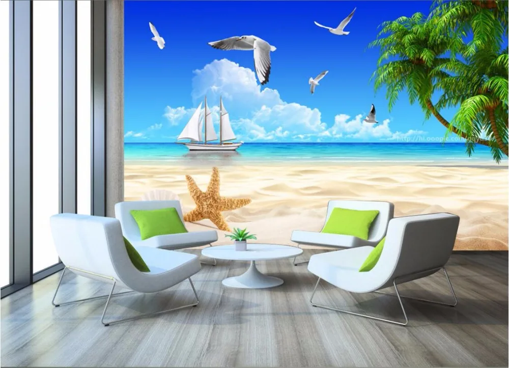 Goede 3d kamer behang custom mural blauwe hemel de zee strand schilderij home improvement 3d muurschilderingen behang voor muren 3 d