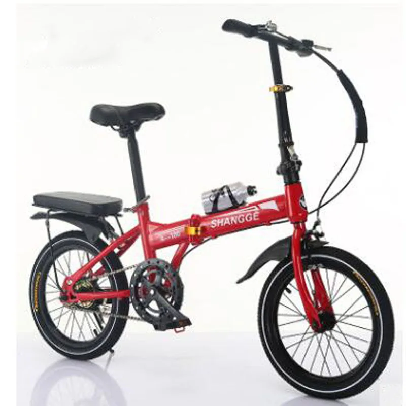 Портативный одного колеса складной велосипед качественная углеродистая Сталь рамка 20-дюймовый переменной Скорость передний и задний механический дисковый тормоз - Цвет: Red
