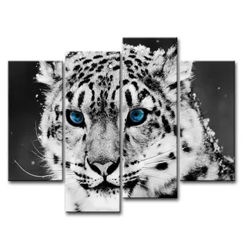 

4 Piece Wall Art Painting Blue Eye Snow Leopard Prints On Canvas The Picture Animal Pictures Oil For Print Decor