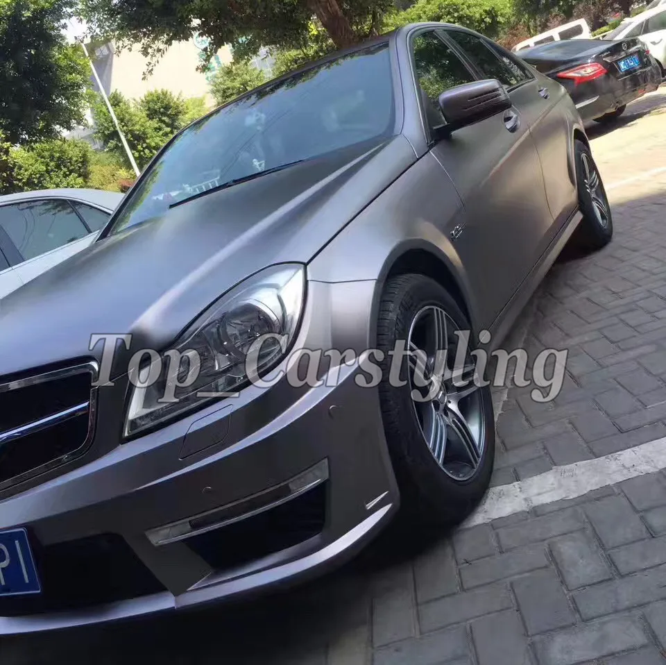 

titanium Gray Chrome Satin Metallic Vinyl Car Wrap with air bubble free Like 3M quality With Low tack glue 1.52x20m
