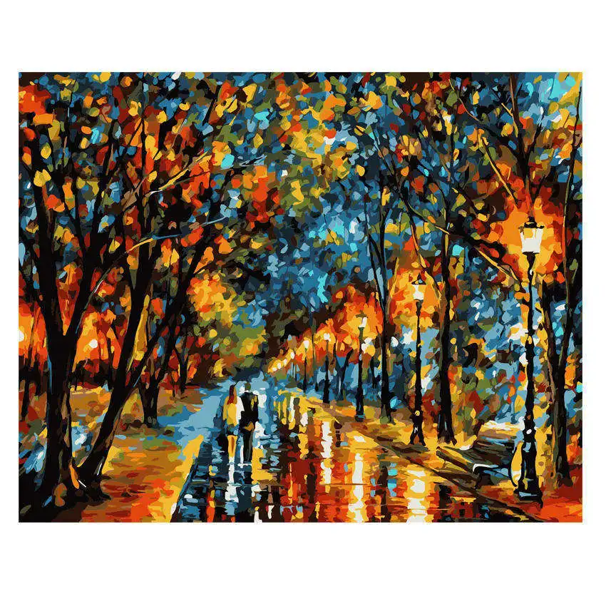 RIHE Wood Frame Paint by Numbers DIY Oil Painting A Town Canvas Print Wall Art Home Decoration