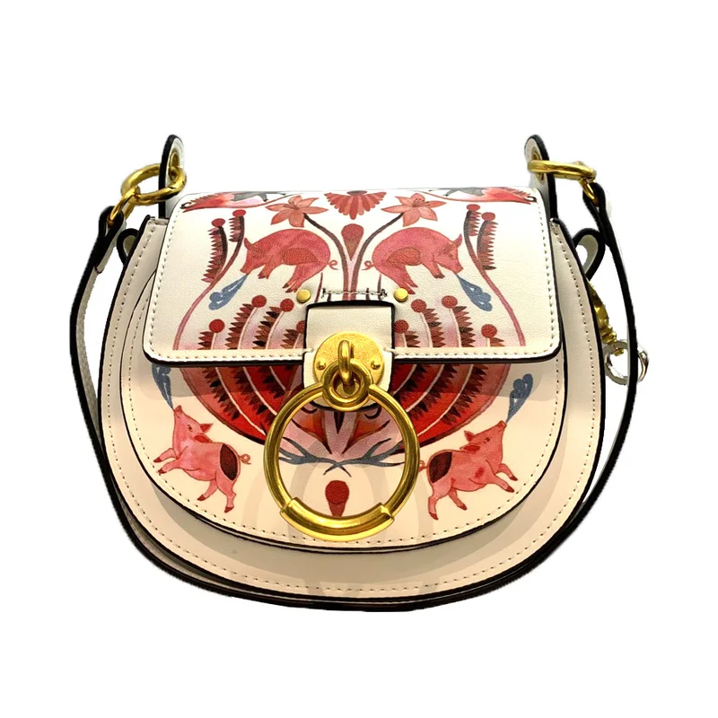 

New European and American Fashion Alligator Pig Pattern Women Genuine Leather Bag Saddle Messenger Bag